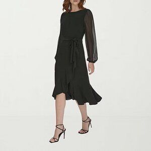 Marc New York Womens Long Sleeve Midi Fit + Flare Dress - Black Sz 12 925315